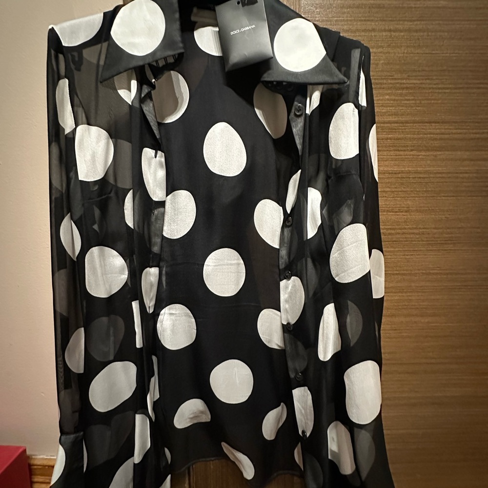 Dolce&Gabbana Silk Black and White Polka Dot Sheer Blouse size 40 never worn - Picture 5 of 10